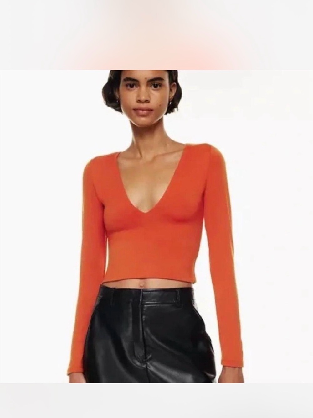 Babaton Aritzia Orange/Rust V-Neck Long Sleeve Cropped Top Size S